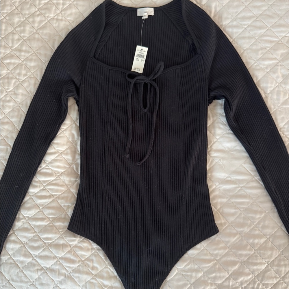 Aerie Black Ribbed Long Sleeve Bodysuit